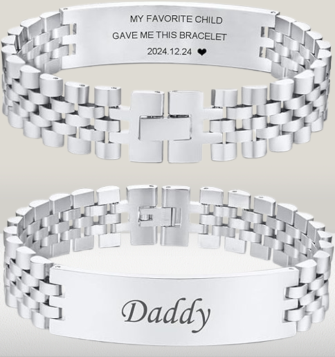 Personalized Stainless Steel Men's Watch Band & Chain Bracelet – Adjustable Engravable Jewelry Gift for Him
